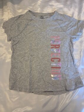 Athletic Works Girls T-Shirt Size M 7-8 Gray Sequin “Perfection” Graphic Tee